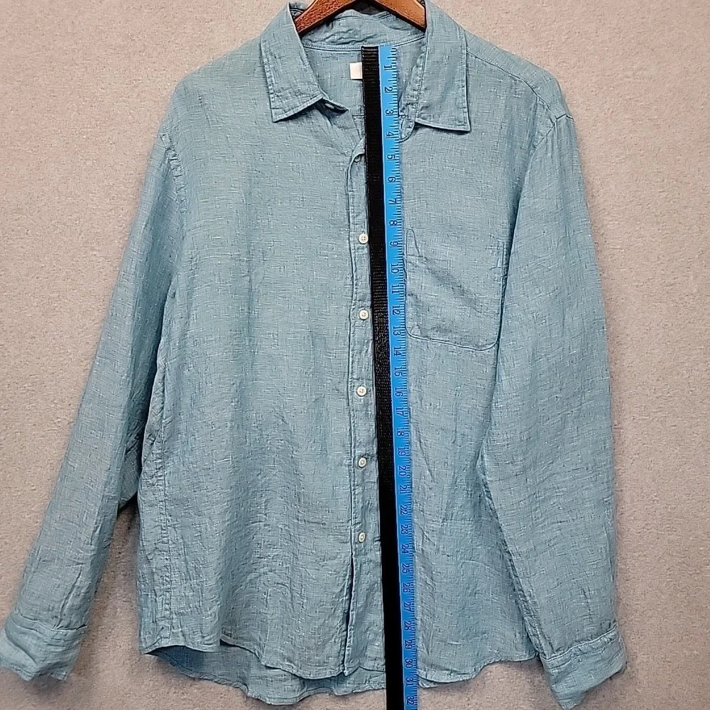 UNIQLO‎ Light Blue 100% Linen Long Sleeve Button Up Shirt Men's Size XL